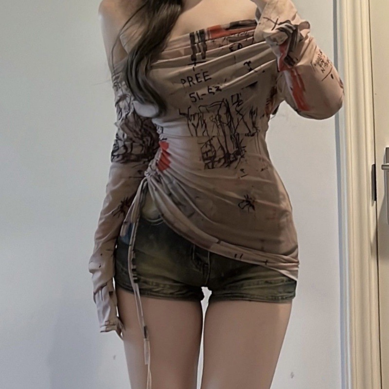 Long-Sleeved T-Shirt Spicy Gir - Screen Top Mesh 评论和价格